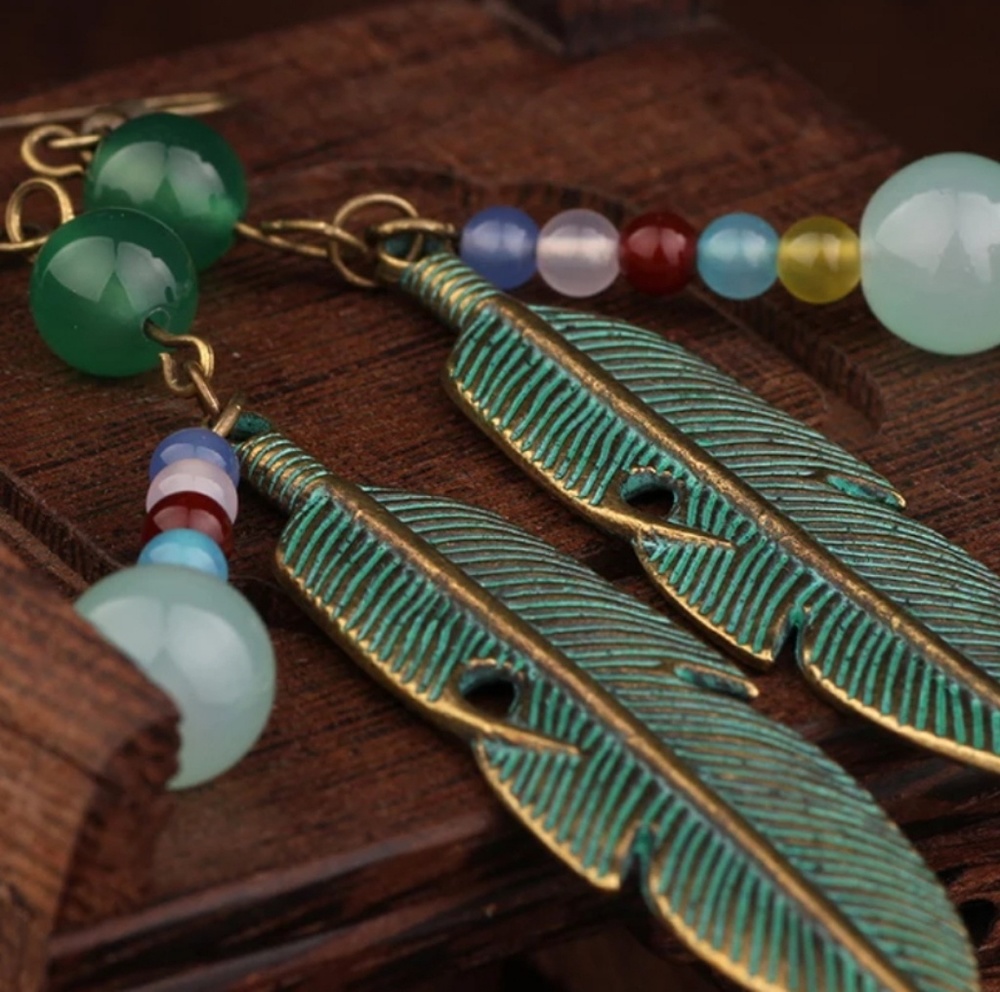 Green Feather handmade Earrings